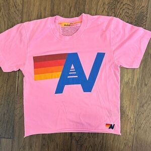 Aviator Nation Pink Tee with Blue and Orange Graphic size xs